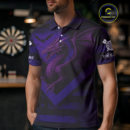 Custom Purple Grunge Dragon Dartboard Dart Polo Shirt For Men Outfit Dart Team Jersey NYN1364