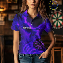 Load image into Gallery viewer, Women's Darts Polo Shirt Personalized Flaming Phoenix Dartboard Darts Jersey | Purple NYN1026