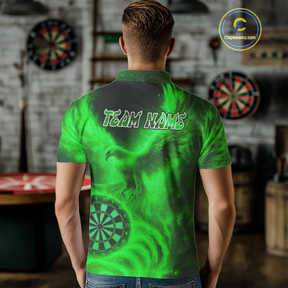 Men's Darts Polo Shirt Personalized Flaming Phoenix Dartboard Darts Jersey | Green NYN1027