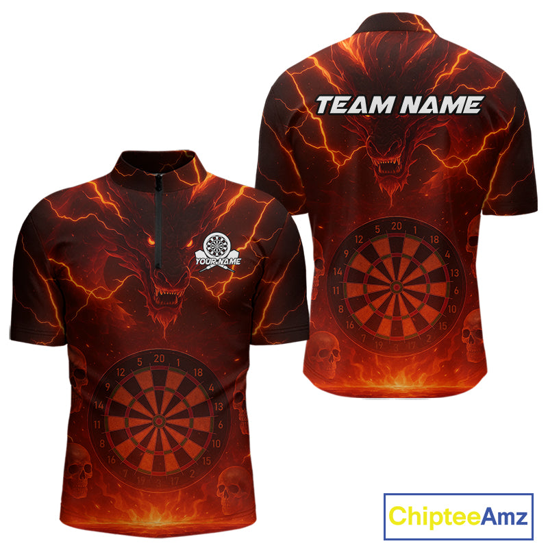 Red Custom Lightning Dragon Skull Dart Shirts For Men Outfit Dart Dragon Jerseys NYN1058