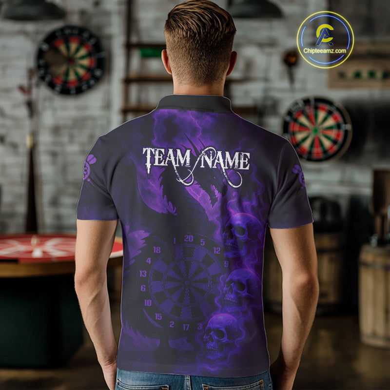 Custom Skull Dragon Purple Dartboard Men Polo & 1/4-Zip Dart Shirt, Darts Team Jerseys NYN1090