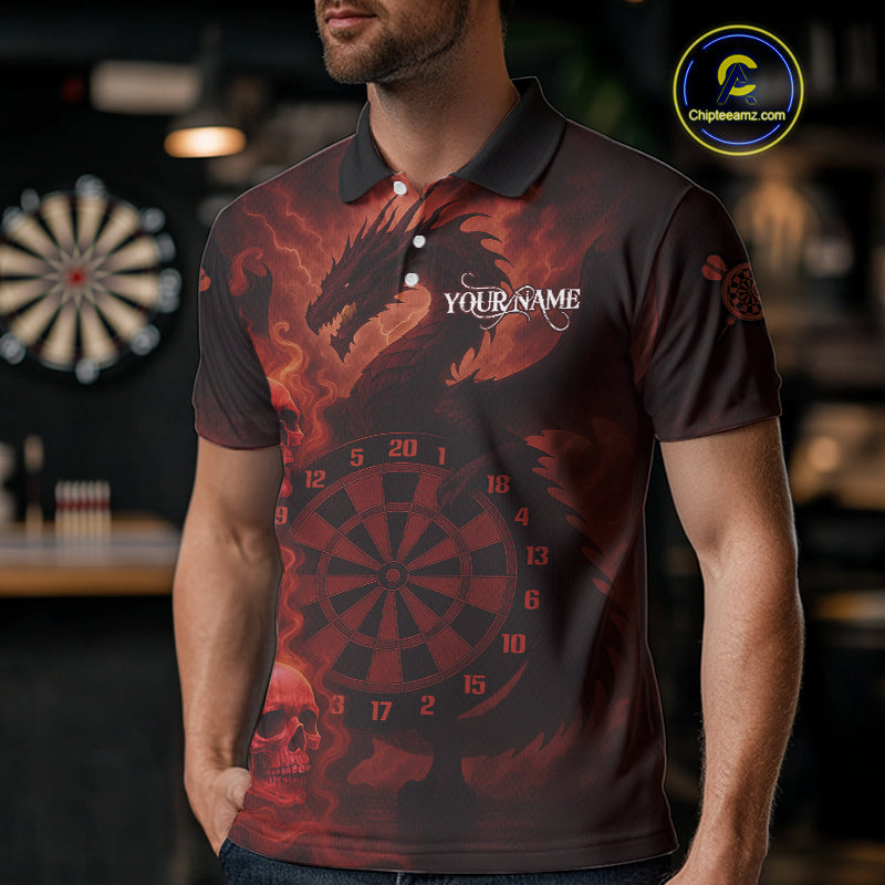 Custom Skull Dragon Red Dartboard Men Polo & 1/4-Zip Dart Shirt, Darts Team Jerseys NYN1091