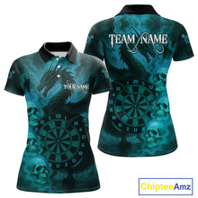 Load image into Gallery viewer, Custom Skull Dragon Turquoise Dartboard Women Polo &amp; 1/4-Zip Dart Shirt, Darts Team Jerseys NYN1092