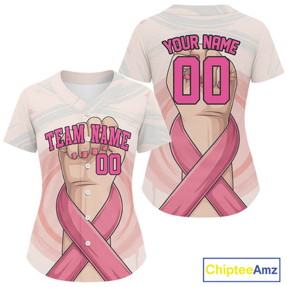 Custom Women's Pink Ribbon Baseball Jersey Breast Cancer Awareness Youth Baseball Jersey NYN1252