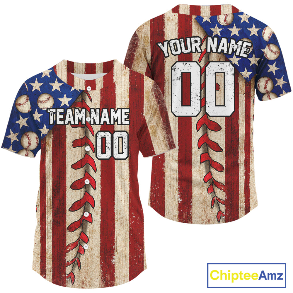Men's Patriotic Baseball Jersey Custom US Flag Button Up Baseball Jersey For Newborns NYN1262