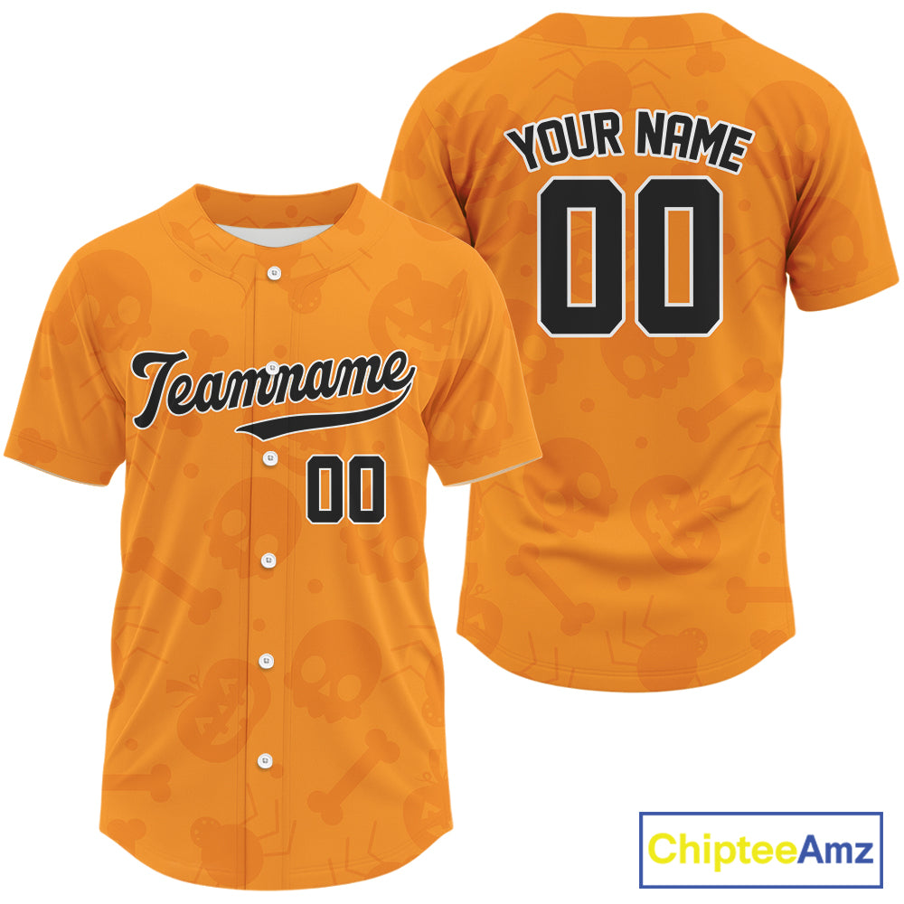 Custom Black Orange Halloween Baseball Jersey For Men Halloween Baseball Team Shirt NYN1280