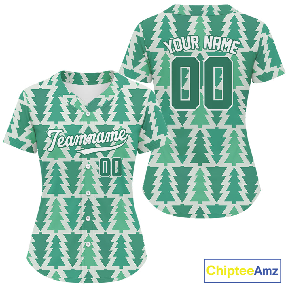 Custom Green Xmas Tree Christmas Baseball Jersey For Women Christmas Baseball Jersey NYN1281