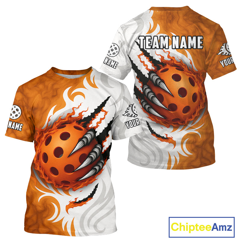 White & Orange Claw Scratches Pickleball Ball T-Shirt For Men Custom Pickleball Jerseys NYN1293