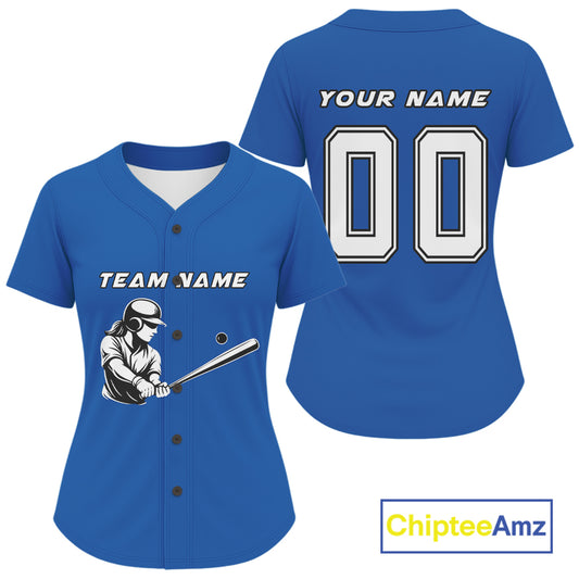 Custom Blue And White Minimalist Baseball Shirts For Women Youth Baseball Shirt Outfits NYN0908