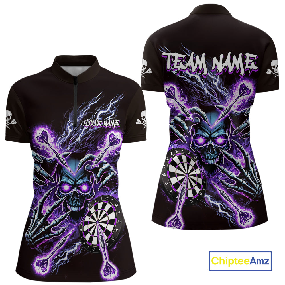 Personalized Purple Skeleton Thunder Lightning Women Dart Quarter- Zip Shirt Skull Dart Jerseys NYN2119
