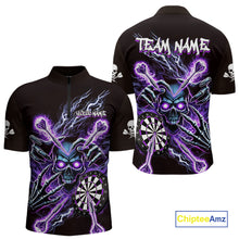 Load image into Gallery viewer, Personalized Purple Skeleton Thunder Lightning Men Dart Quarter- Zip Shirt Skull Dart Jerseys NYN2119