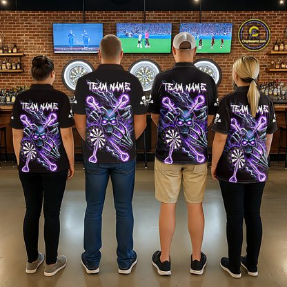 Personalized Purple Skeleton Thunder Lightning Men Dart Polo Shirt Skull Dart Jerseys NYN2119