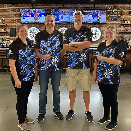Personalized Blue Skeleton Thunder Lightning Men Dart Quarter- Zip Shirts Skull Dart Jerseys NYN2120