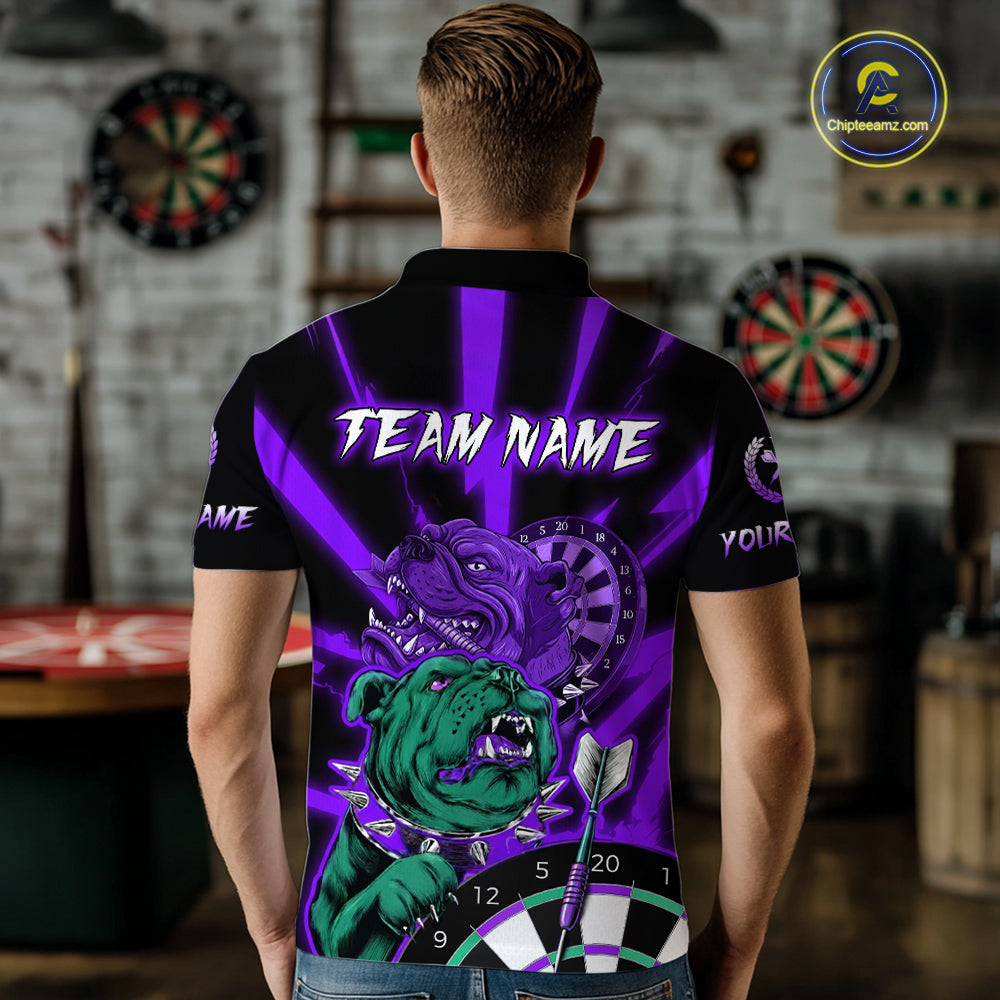 Custom Purple Neon Fierce Bulldog Thunder Men Darts Polo Shirt Funny Dart League Jerseys NYN2126