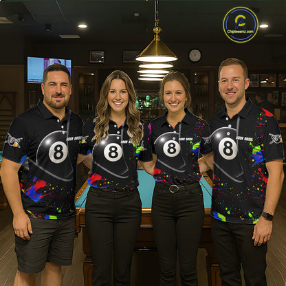 Colorful Splatter 8 Ball Pool Women Billiard Polo & 1/4-Zip Shirt Custom Billiards Balls Attire NYN2392