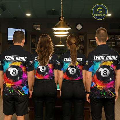 Colorful Splatter 8 Ball Pool Women Billiard Polo & 1/4-Zip Shirt Custom Billiards Balls Attire NYN2392