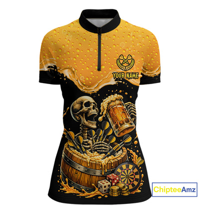 Custom Funny Skeleton Play Dart And Beer Dartboard Women Polo Shirt Personalized Dart Team Jerseys NYN2773