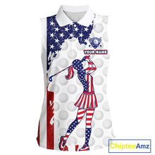 Load image into Gallery viewer, Custom Patriotic Golf Sleeveless Polo Shirts, Grunge US Flag Golf Ball White Women Best Golf Clothing Shirts NYN2991