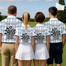 Load image into Gallery viewer, Mens Argyle Pattern Golf Polo Shirts, Blue Argyle Golf Attire Custom Golf Clubs Pattern Upf Shirts NYN2999