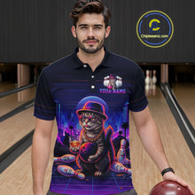 Load image into Gallery viewer, Whisky Cat Funny Bowling Shirts For Men Custom Neon Bowling Polo &amp; Quarter-Zip Jerseys NYN3416