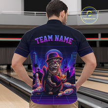 Load image into Gallery viewer, Whisky Cat Funny Bowling Shirts For Men Custom Neon Bowling Polo &amp; Quarter-Zip Jerseys NYN3416