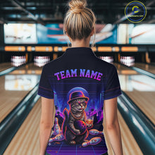 Load image into Gallery viewer, Whisky Cat Funny Bowling Shirts For Women Custom Neon Bowling Polo &amp; Quarter-Zip Jerseys NYN3416
