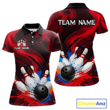 Load image into Gallery viewer, Colorful Splatter Bowling Ball And Pins Shirt For Women Black Red Team Jersey