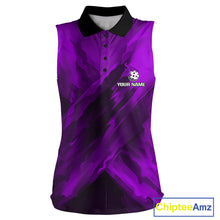 Load image into Gallery viewer, Custom Fire Flame Purple Pickleball Ball Sleeveless Polo Shirts For Women Outfits Pickleball Team Jerseys NYN2787