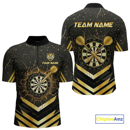 Black And Gold Dartboard Men Dart Polo & 1/4-Zip Shirt Custom Cracked Dart Jersey For Darters NYN3002
