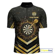 Load image into Gallery viewer, Black And Gold Dartboard Men Dart Polo &amp; 1/4-Zip Shirt Custom Cracked Dart Jersey For Darters NYN3002