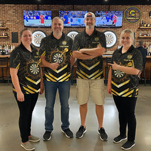 Load image into Gallery viewer, Black And Gold Dartboard Women Dart Polo &amp; 1/4-Zip Shirt Custom Cracked Dart Jersey For Darters NYN3002