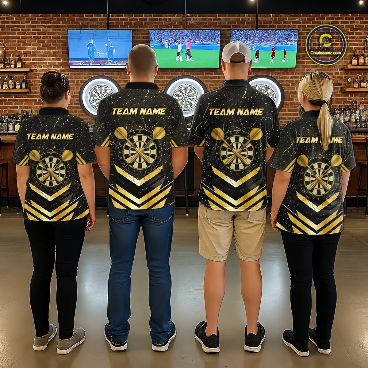 Black And Gold Dartboard Men Dart Polo & 1/4-Zip Shirt Custom Cracked Dart Jersey For Darters NYN3002