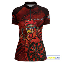 Load image into Gallery viewer, Red Splatter Rooster Darts Polo &amp; 1/4-Zip Shirt For Women Custom Funny Dart Jersey For Darters NYN3005