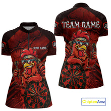 Load image into Gallery viewer, Red Splatter Rooster Darts Polo &amp; 1/4-Zip Shirt For Women Custom Funny Dart Jersey For Darters NYN3005