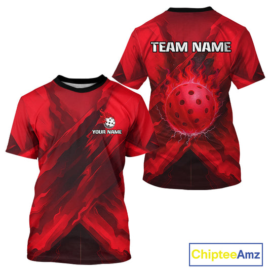 Custom Fire Flame Red Pickleball Ball T-Shirt For Men Outfits Pickleball Jerseys NYN1603