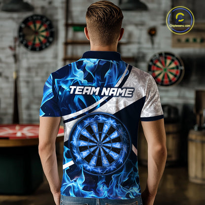 Personalized Blue Flaming Thunder Dartboard Men Darts Polo & 1/4-Zip Shirts Dart Team Jerseys NYN2801