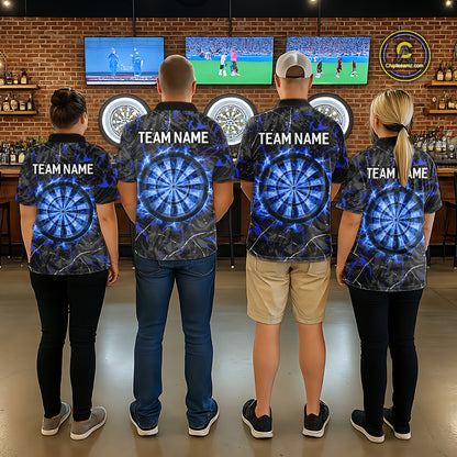 Custom Grey Blue Flaming Dartboard Darts Women Polo & 1/4-Zip Shirts Dart Team Jerseys NYN2806