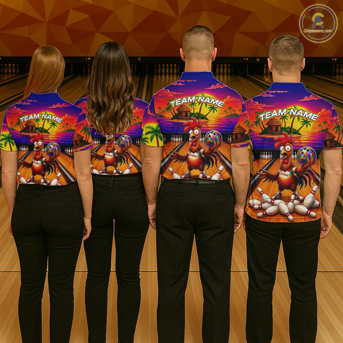 Funny Colorful Rooster Bowling Jerseys For Women Custom Summer Bowling Shirt Team Attire NYN3183
