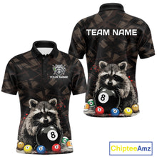 Load image into Gallery viewer, Billiard 8 ball raccoon funny pool shirt for men custom brown brush team attire