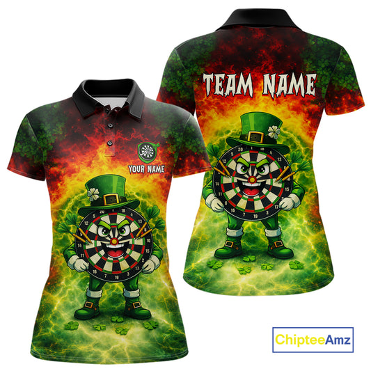 Funny Shamrock Dartboard & Arrow Women Darts Polo Shirt Custom St Patrick's Day Dart League Shirt NYN2650