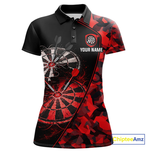 Personalized Camouflage Cracked Black And Red Dartboard Women Polo & 1/4-Zip Shirts Dart Team Jerseys NYN2809