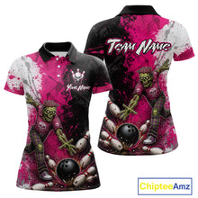Load image into Gallery viewer, Grunge Black, White And Pink Zombie Women Bowling Shirts Personalized Skull Bowling Team Outfits NYN3188