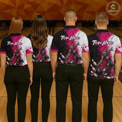 Grunge Black, White And Pink Zombie Men Bowling Shirts Personalized Skull Bowling Team Outfits NYN3188