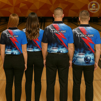 Thunder Lightning Bowling Polo 1/4-Zip Shirts For Women Custom Blue Smokes Team Bowling Jerseys NYN3453