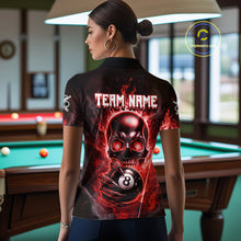 Load image into Gallery viewer, Red Flames Skull Hoding 8 Ball Pool Women Polo &amp; 1/4-Zip Shirt Custom Billiards Ball Jerseys NYN2428