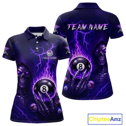 Fire Flame Purple 8 Ball Pool Billiard Team Shirt For Women Custom Grim Reaper Billiard Jerseys NYN2438