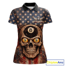 Load image into Gallery viewer, Retro American Flag Skull Pool 8 Ball &amp; 9 Ball Women Billiard Shirt Personalized Balls Billiard Shirts NYN2654