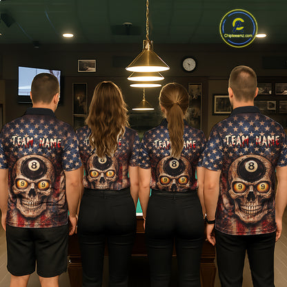 Retro American Flag Skull Pool 8 Ball & 9 Ball Men Billiard Shirt Personalized Balls Billiard Shirts NYN2654