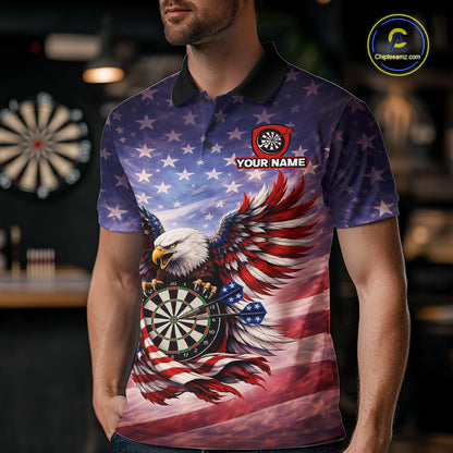 American Flag Eagle Dartboard & Arrow Men Darts Polo Shirt Custom Patriotic Dart Team Shirt NYN2659