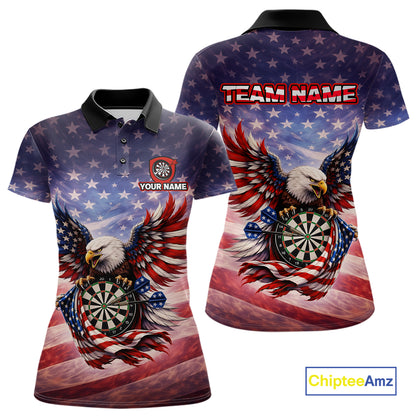 American Flag Eagle Dartboard & Arrow Women Darts Polo Shirt Custom Patriotic Dart Team Shirt NYN2659